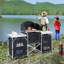 Table de camping pour patio avec pare-brise et 3 armoires fermées