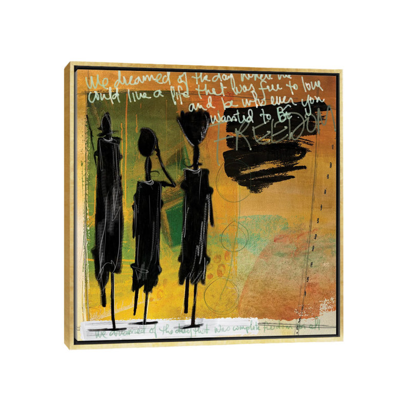 Tribu jaune par Nikki Chu - impression, Encadrement doré, H 26 po x l 26 po x P 1,5 po