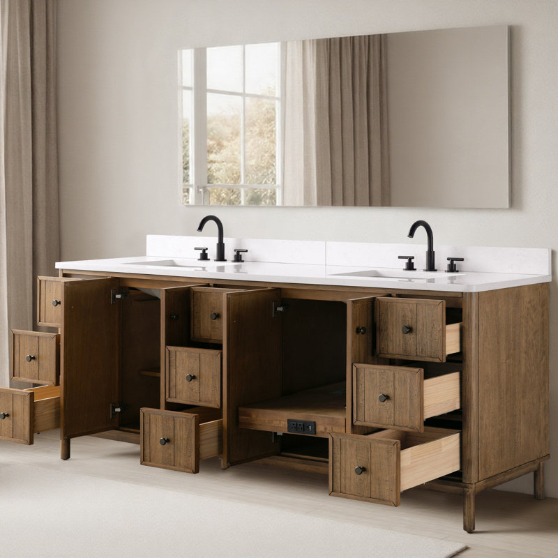 Meuble-lavabo double 84 po avec comptoir en pierre Milano , 84", Tanné