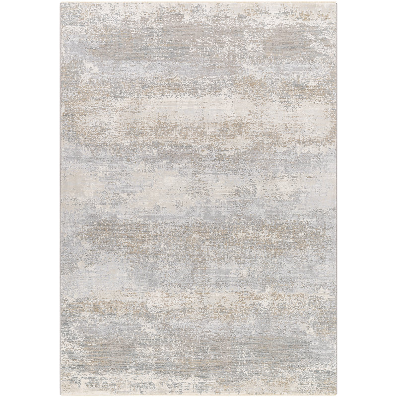 Tapis abstrait en polypropylène tissé à la machine en gris / beige, Rectangle 6 pi 7 po x 9 pi 6 po