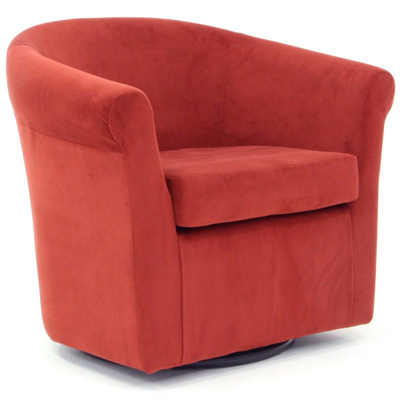 Anstett Upholstered Swivel Barrel Chair, Rouge Red Polyester Blend