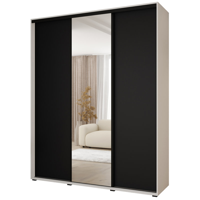 3 Door Manufactured Wood Wardrobe, 235.2cm H x 200cm W x 60cm D, Black/White