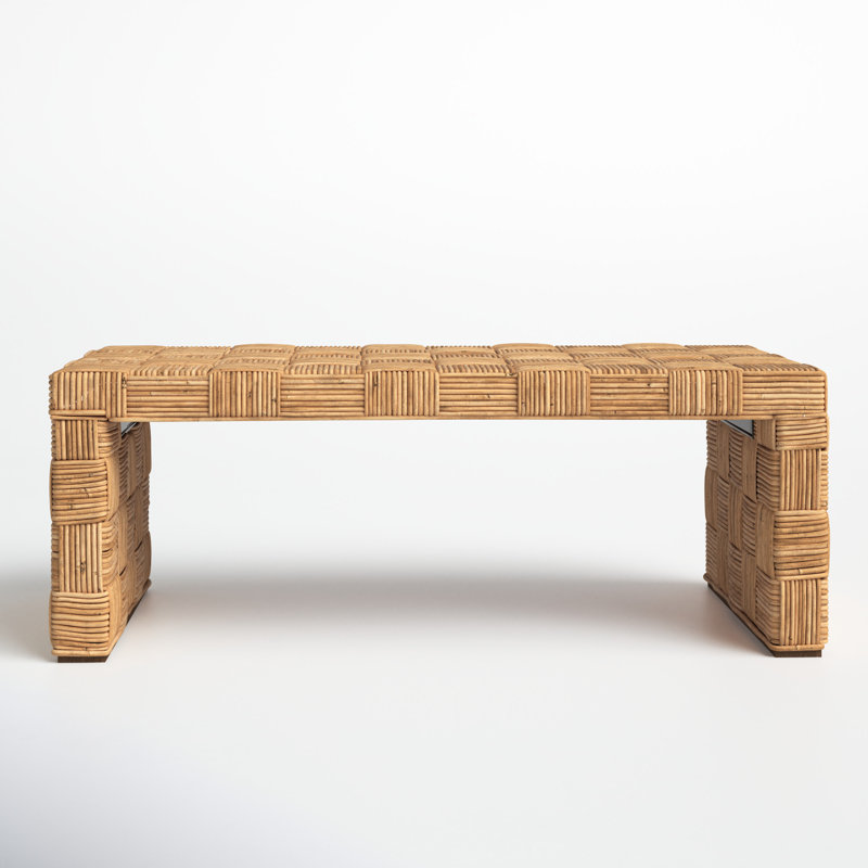 Honey Natural Rectangular Rattan Coffee Table with Storage