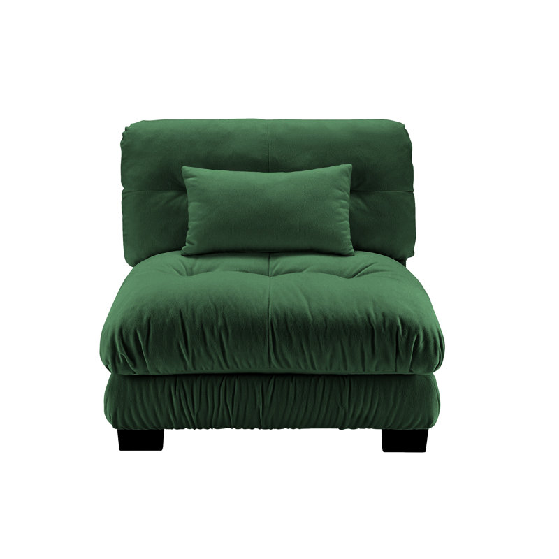 Green Chenille Armless Sofa with Matching Pillow, Green