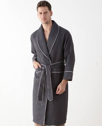 Turkish Cotton Waffle Boy / Man+ Mid-Calf Bathrobe with Pockets and Hood for Kids, XL, Charcoal