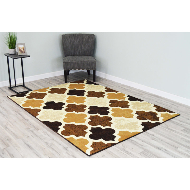 Tapis brun géométrique Nisha, Rectangle 8 pi x 10 pi 5 po