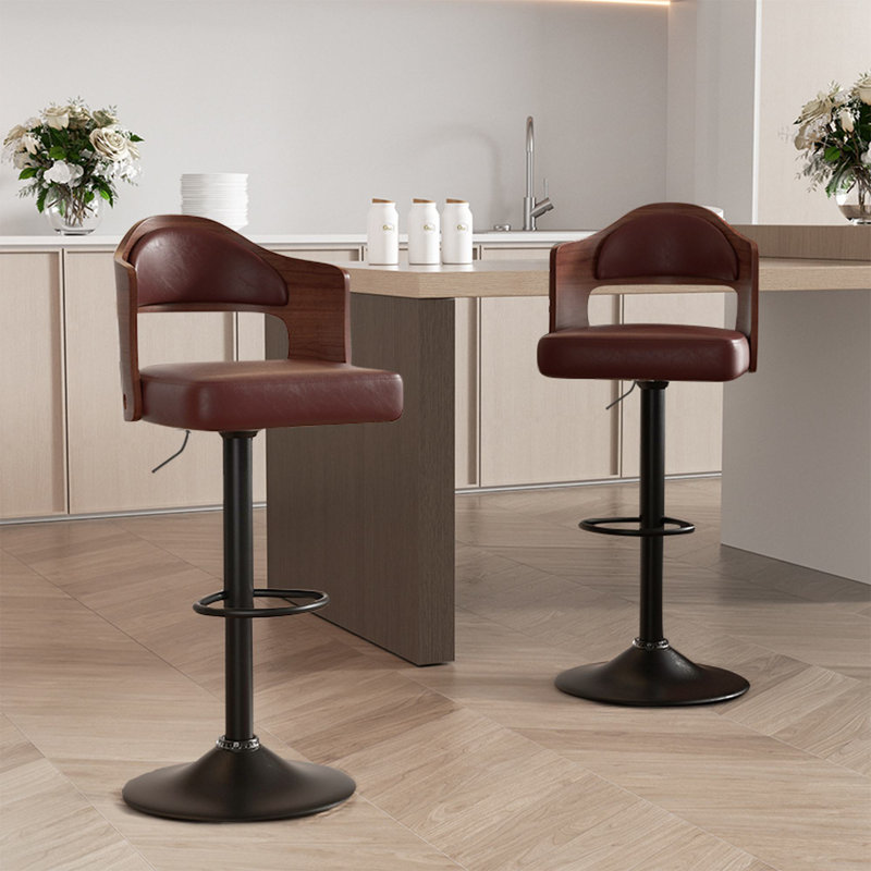 Sonja Adjustable Height Swivel Bar Stools With Back And Footrest, Brown