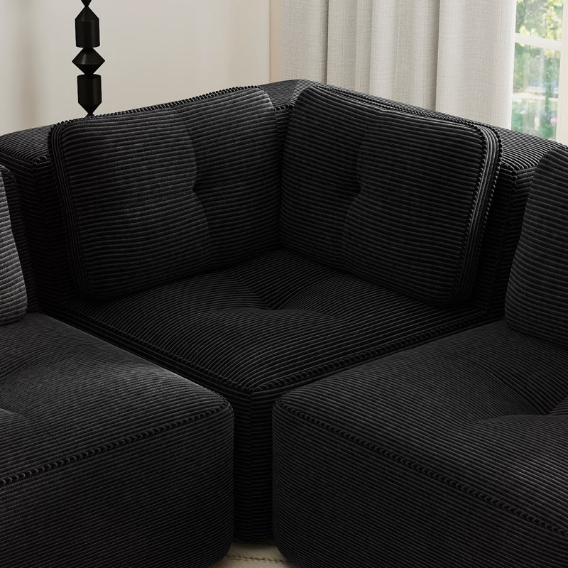 Canapé d'angle en velours côtelé, Black Corduroy, Black