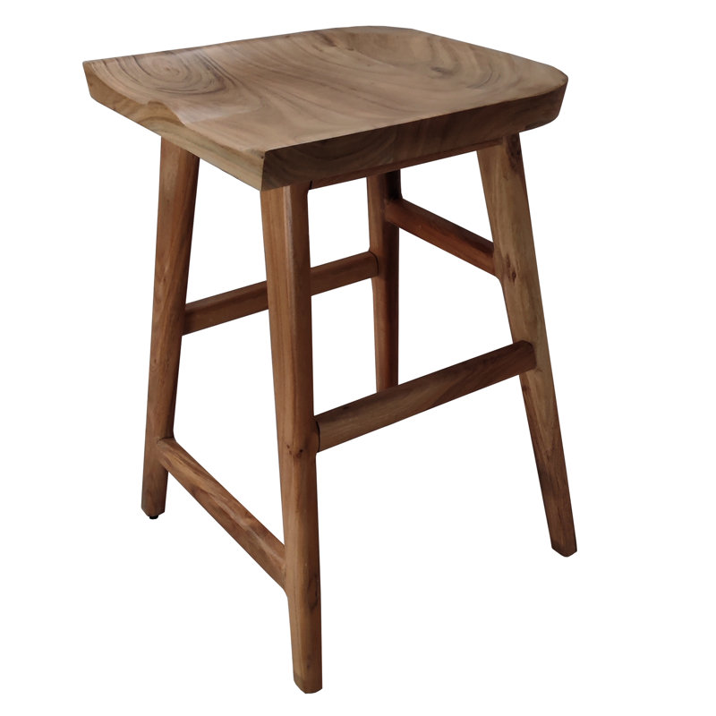 Tabouret à hauteur de comptoir sans dossier Tisa, siège de selle fabriqué à la main en bois d'acacia brun naturel, 24"