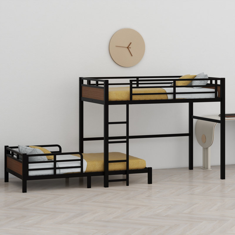 Separable Bunk Beds,With Raised Security Fence, Walnut