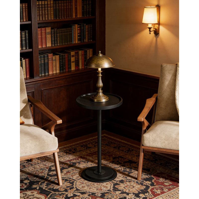 Table d'appoint ronde avec base épaissie, petite table à boissons à piédestal pour le salon, la chambre à coucher et le bureau, avec des bords arrondis et un design stable renforcé de métal