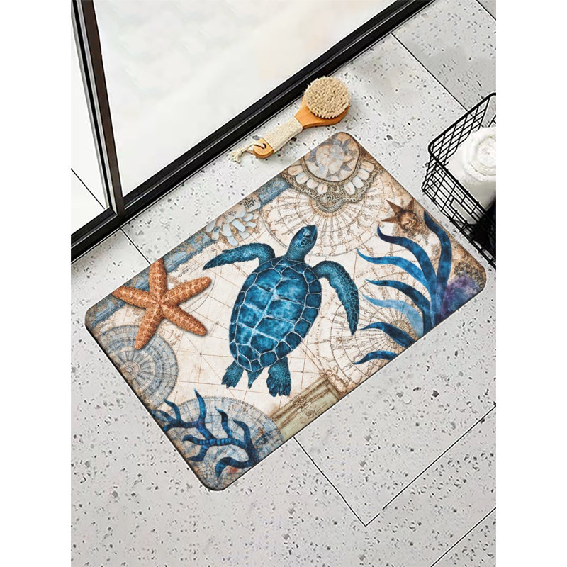 Tapis de bain 16 x 24 po, Orange/bleu, Animal marin