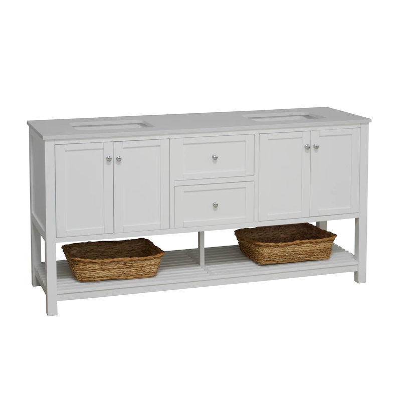 Ensemble de meuble-lavabo double 72 po Binne, Blanc, Blanc d'ingénierie