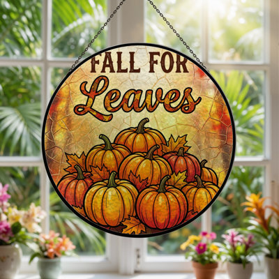 7.8"H Fall Leaves Stained Glass Window Panel