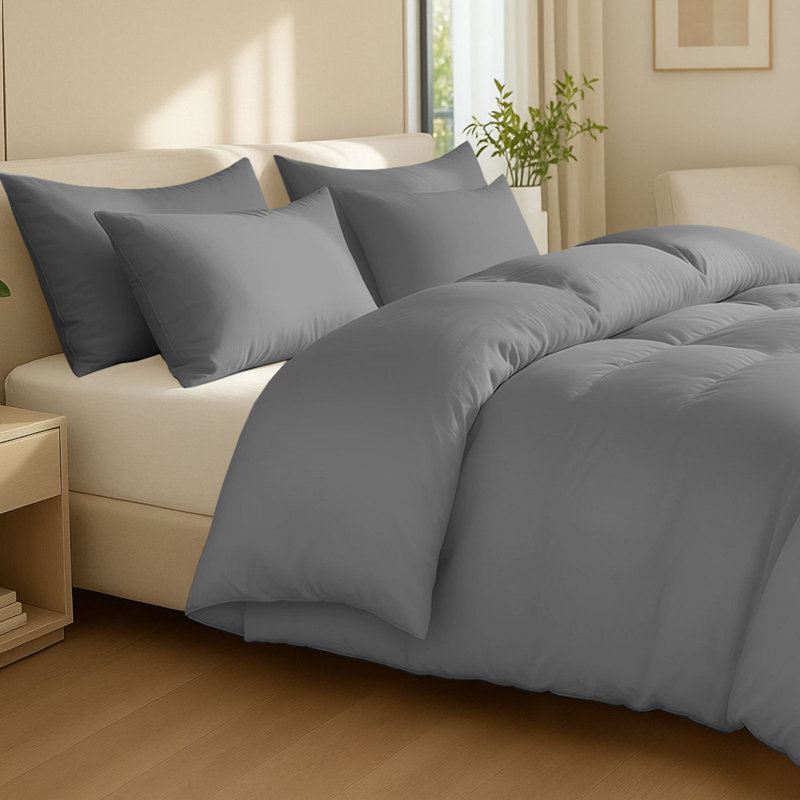 Cotton Solid Colour Duvet Cover Set with Pillow Shams, King Duvet Cover + 2 Shams