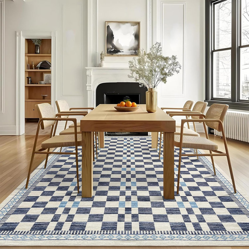 Tapis de couloir lavable 2 x 6 pour la cuisine, la salle de bain, antidérapant, à poils courts, résistant aux taches, tapis à carreaux abstrait, entrée, buanderie, jaune.