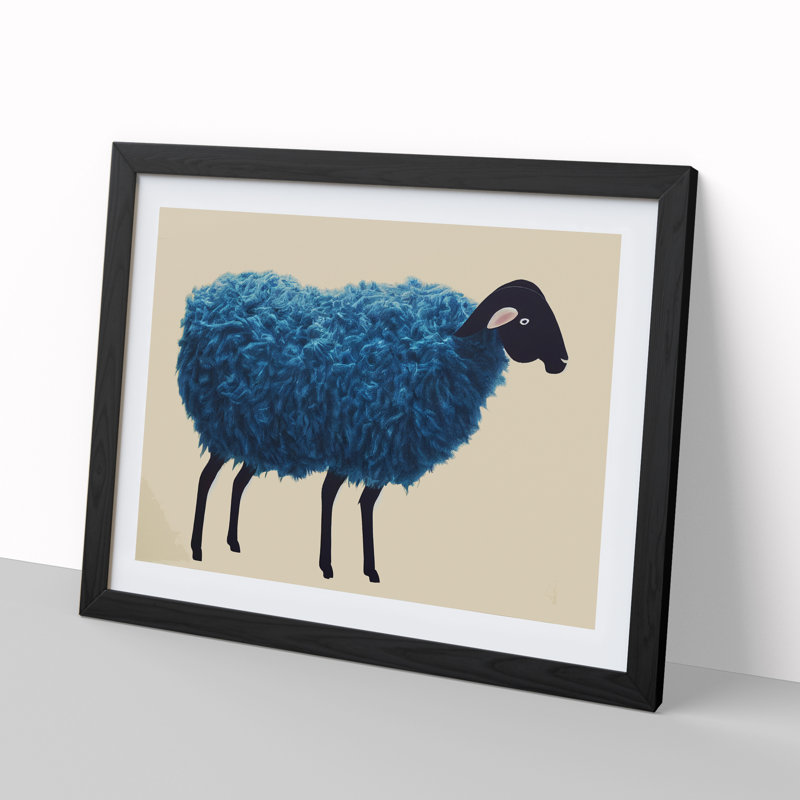 Fluffy Sheep - Single Picture Frame Painting, Black, 46cm H x 64cm W x 2cm D