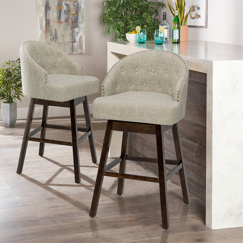 Arihan Swivel Upholstered Counter Stool with Solid Wood Frame, 4