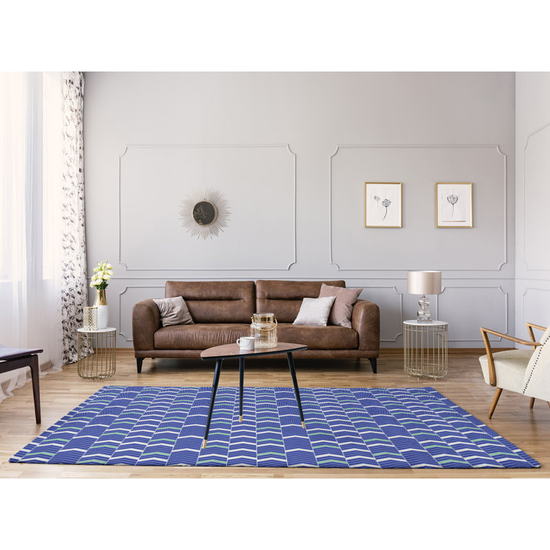 Tapis bleu / blanc doublé à chevrons, Rectangle 9 pi x 12 pi