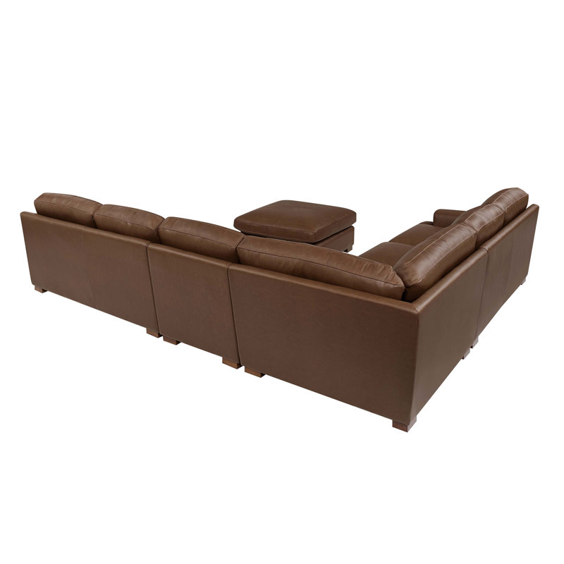 Canapé modulaire en cuir à large assise modulaire, Simili cuir brun foncé