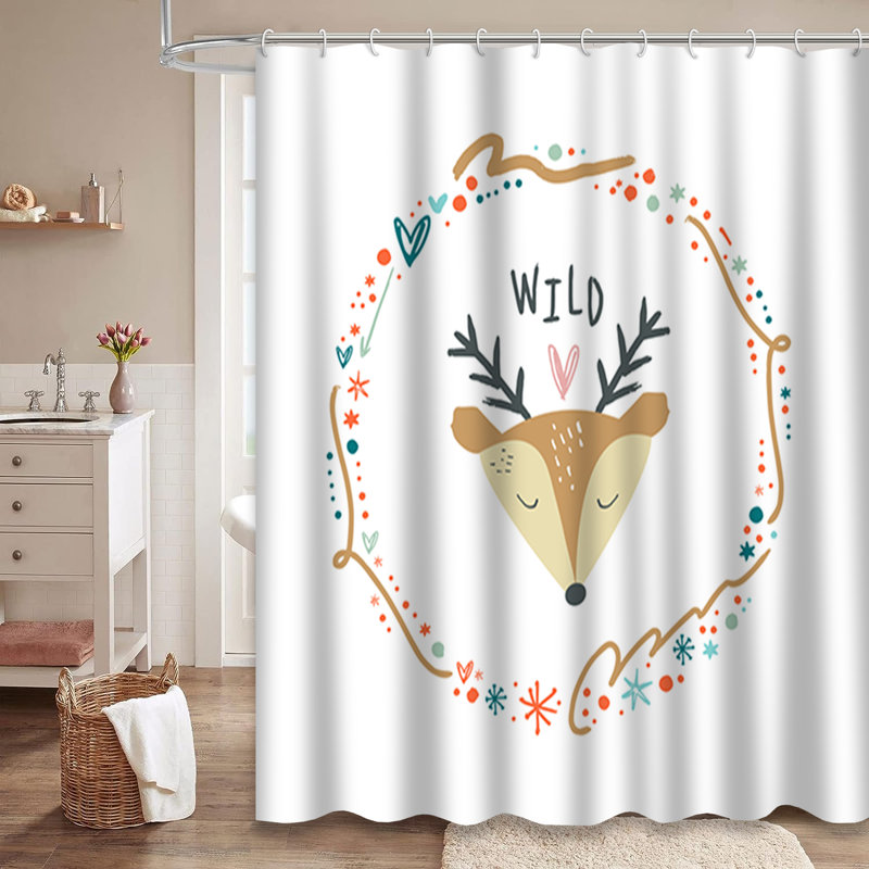 Rideau de douche avec 12 crochets Art Baby Deer Wild Wreath, L 72 po x l 78 po