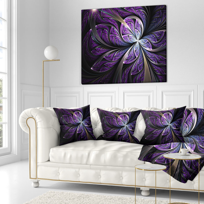 Fleur fractale mauve scintillante - coussin à imprimé floral, 16 po x 1 po, Coussin décoratif