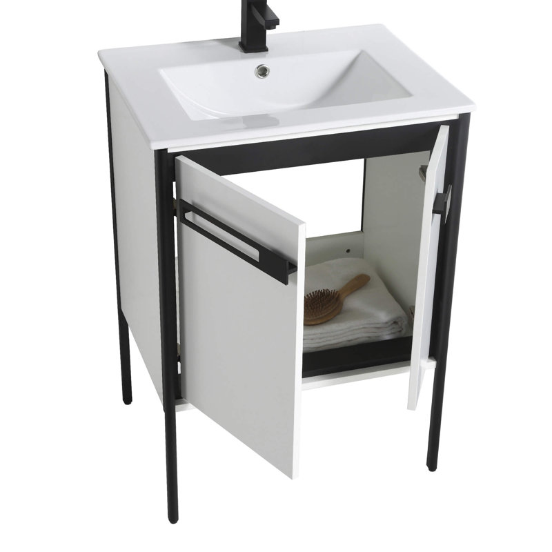 24" Single Bathroom Vanity, Matte Black, White Matte