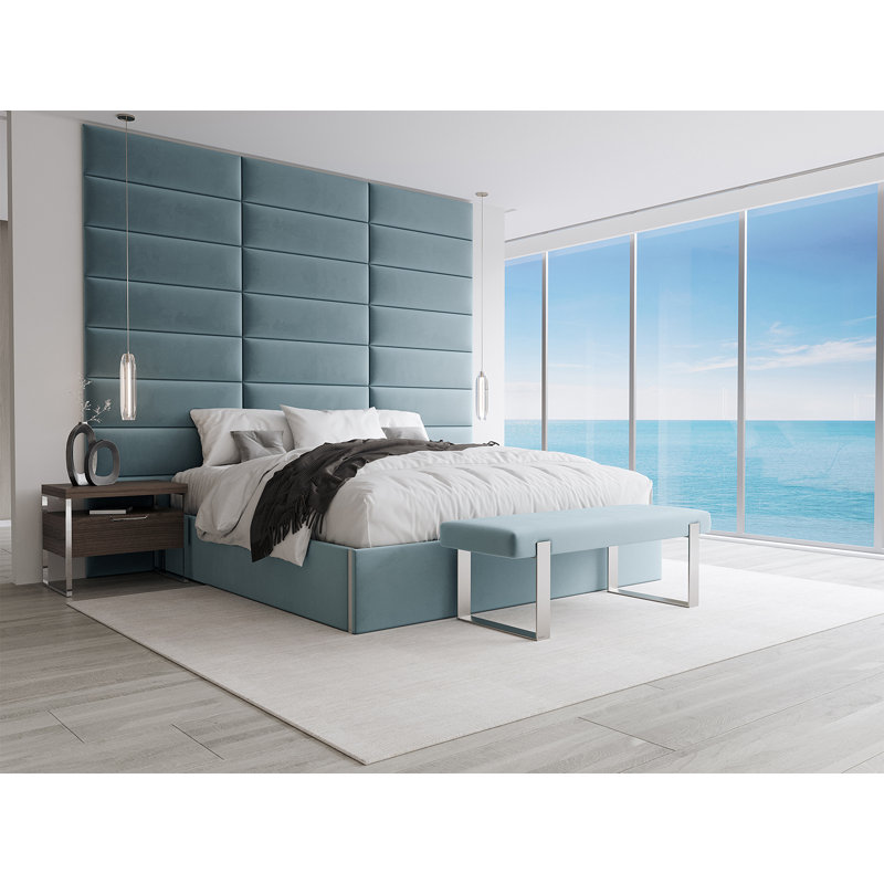 Banc rembourré Sapan, Velours, Bleu antique