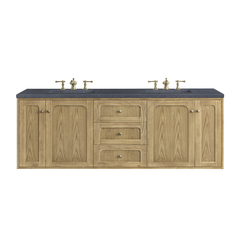 Ensemble de meuble-lavabo double 72 po Laurent, Pierre de savon anthracite, 8 po, Chêne clair naturel