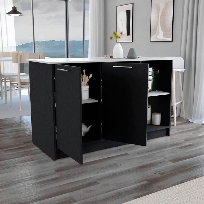 Black and Onyx Double Door Cabinets Kitchen Island, Black/Gray