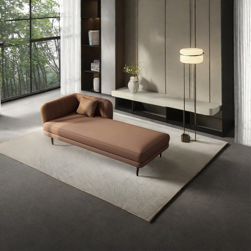 Chaise longue rembourrée Tione, Gris, Accoudoir à droite (vu de face)
