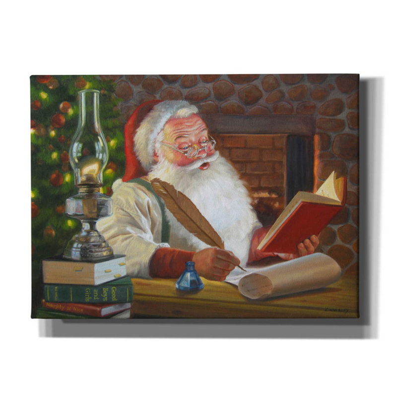«Santa faisant une liste» par David Lindsley, art mural sur toile, H 40 po x l 54 po x P 1,5 po