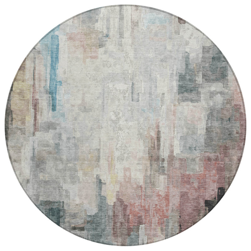 Machine Washable Indoor/Outdoor Chantille ACN2668 Abstract Rug, Ivory, 8' Round