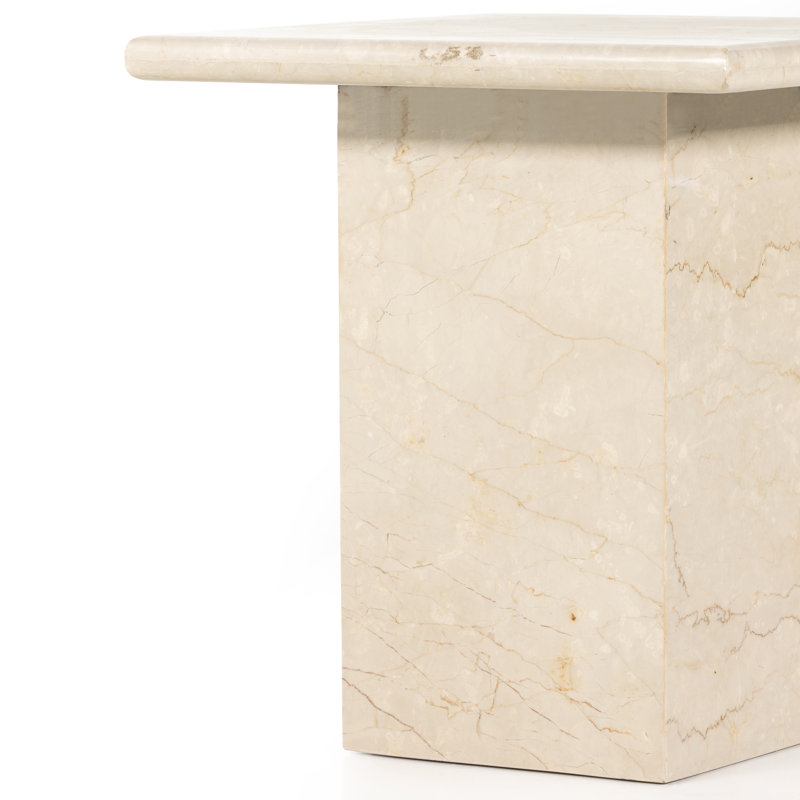 Cream Marble Square Block End Table