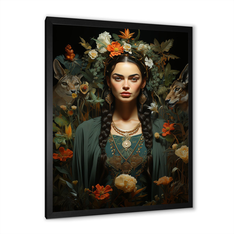 Portrait de muse verte mexicaine I, Cadre simple noir, H 20 po x l 12 po x P 1 po