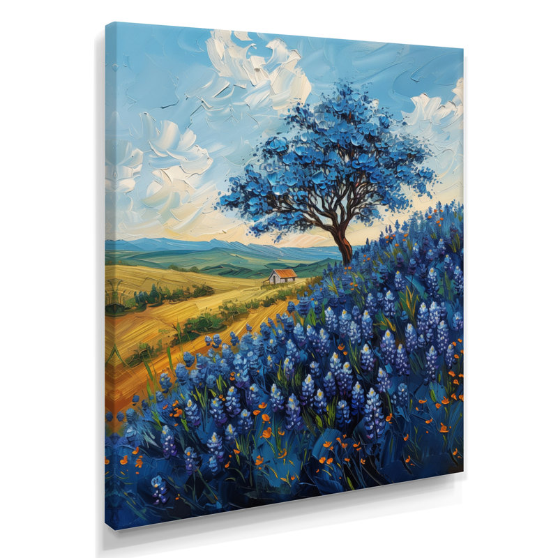 Bleu et vert pré breloque bleu Bonnets IV - Blue Bonnets Wall Art Living Room, Toile tendue, H 20 po x l 12 po x P 1 po
