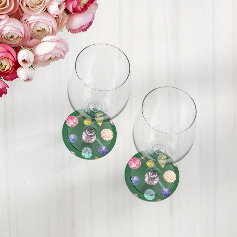 Sous-verres ronds en cuir Jewel Green Vegan, Vert