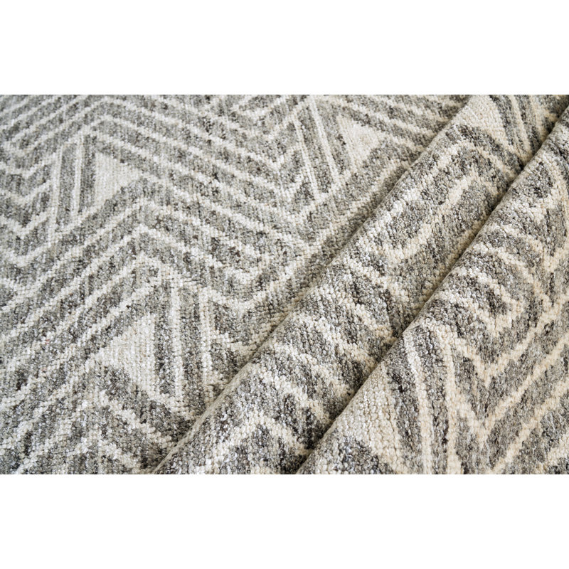 Eaton Chevron Hand-Knotted Charcoal/Ivory Area Rug, Rectangle 14' x 18'