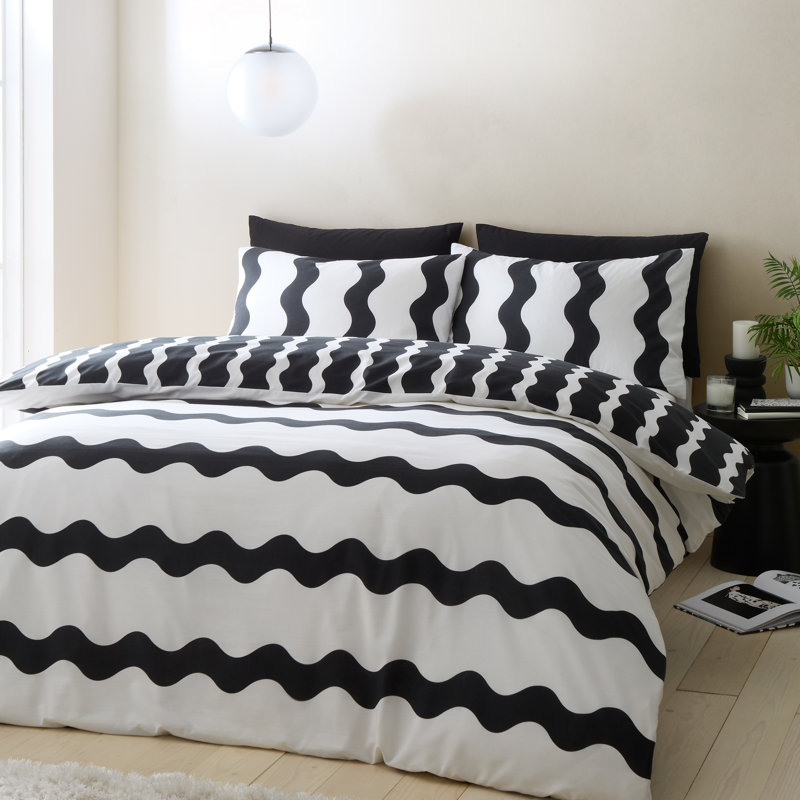 Cotton Blend Striped Duvet Cover Set with Pillowcases Included, Double Duvet Cover + 2 Standard Pillowcases