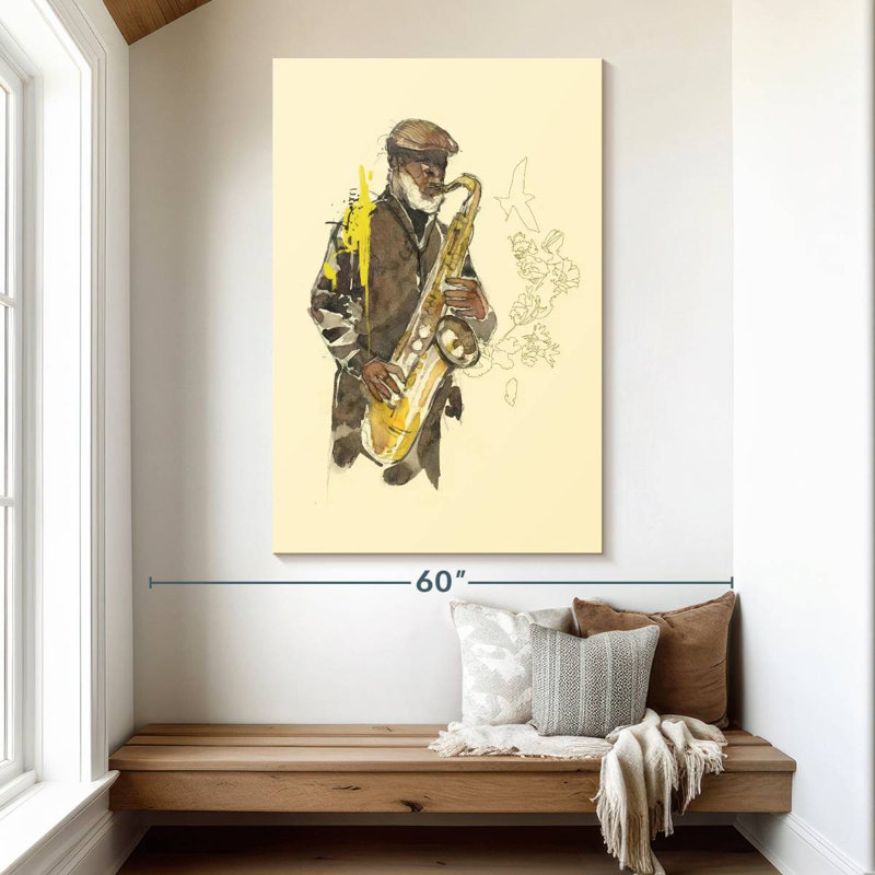 Joueur de saxophone floral Abarca, H 51 po x l 34 po