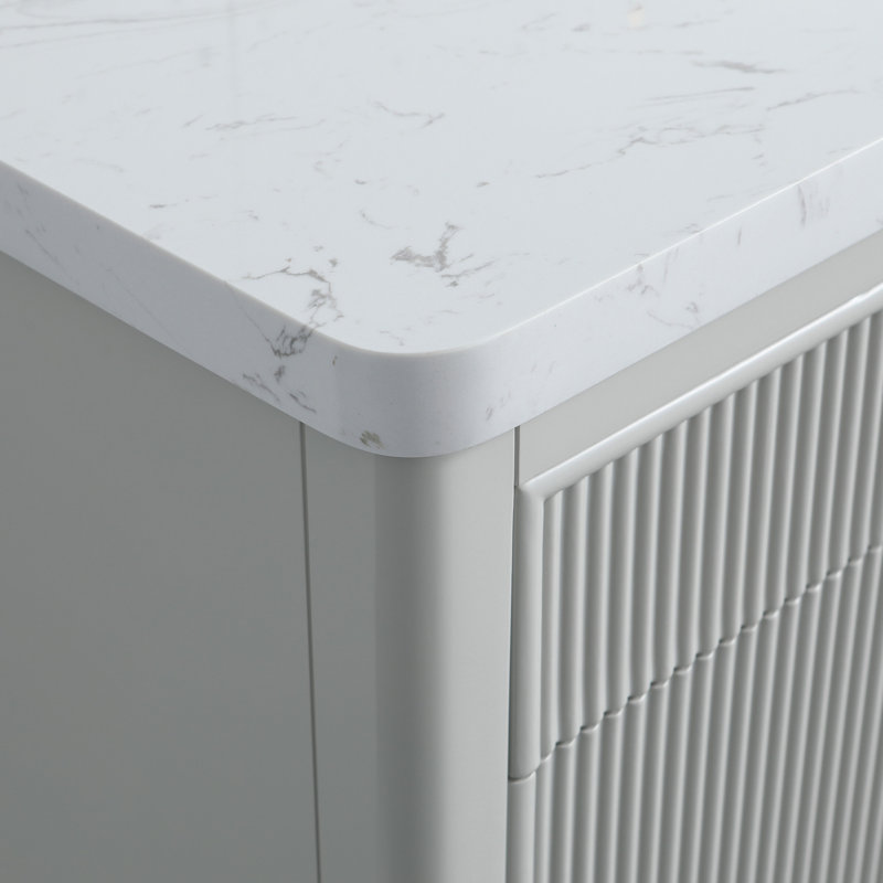 Ensemble de meuble-lavabo autoportant moderne en bois massif avec plateau en marbre, 30", Gris clair