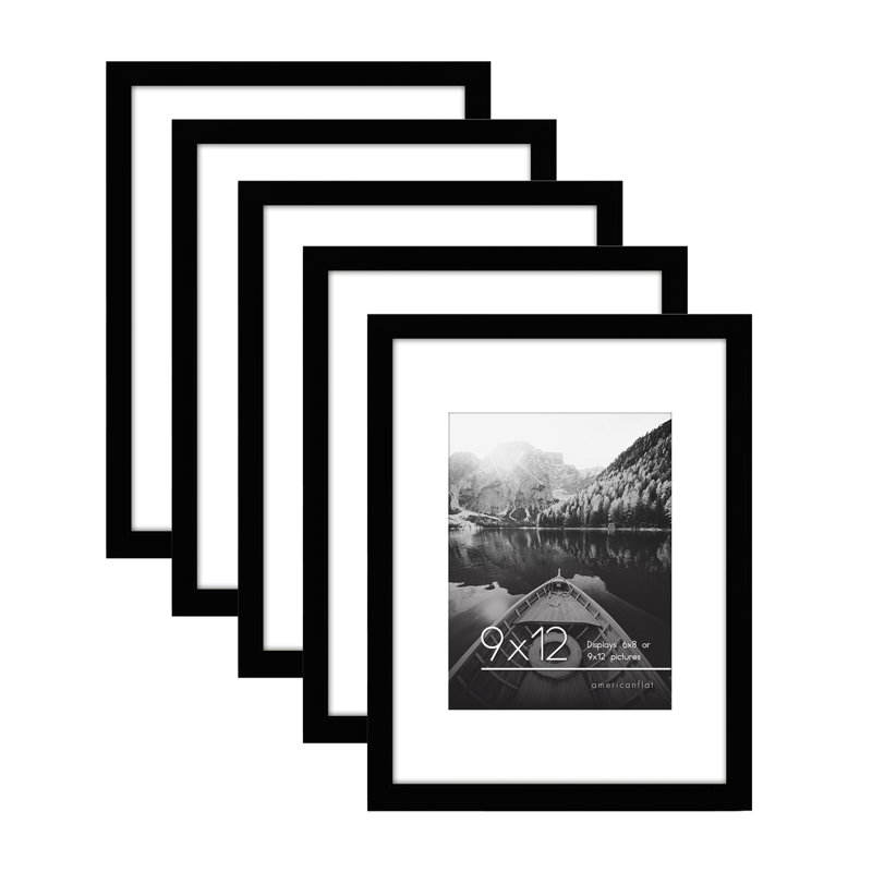 Cadres muraux avec passe-partout Gallery, 9" x 12" with mat for 6" x 8", Noir