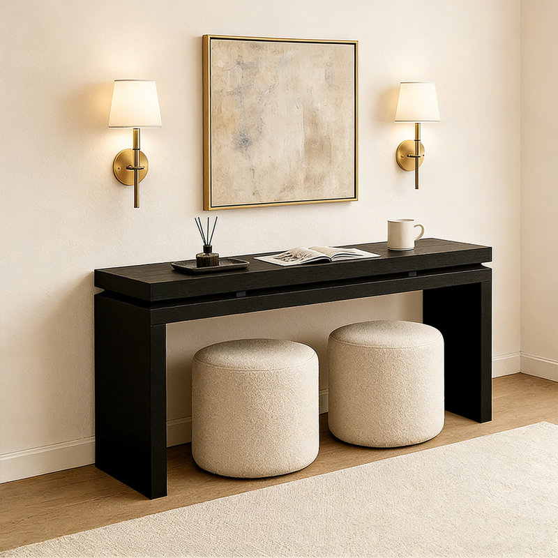 60" Farmhouse Console Table – Solid Wood & MDF Entryway Table(Black), Black