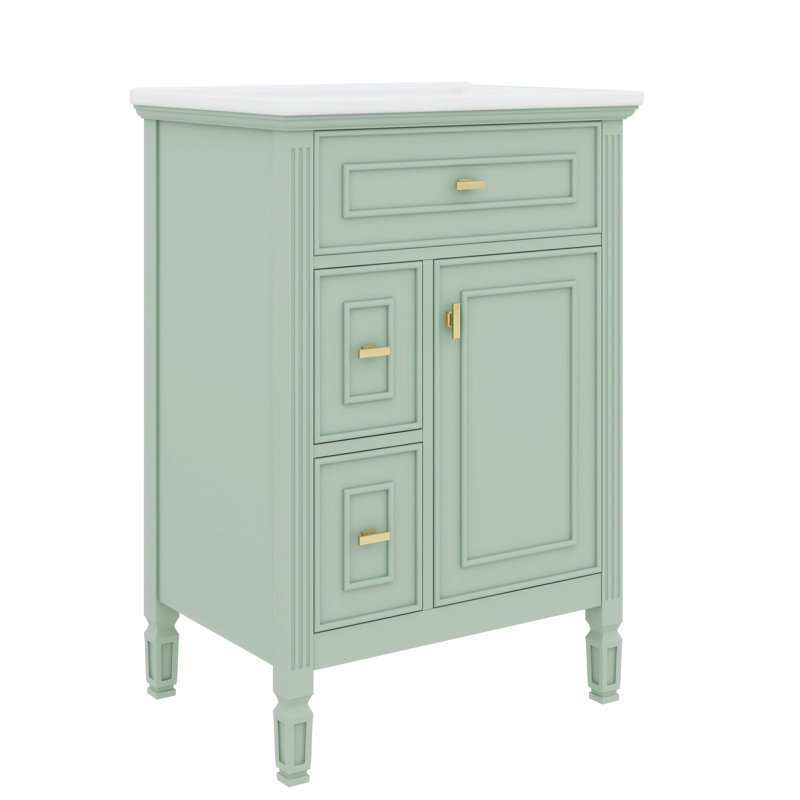 Meuble-lavabo 24 po avec lavabo, armoire de rangement en bois massif avec 2 tiroirs et un tiroir basculant, tablettes réglables