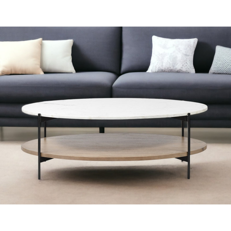 Table basse ovale en marbre noir et blanc naturel et métal Shepparton