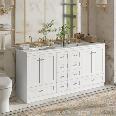 72" Freestanding Bathroom Vanity with Ceramic Sink, Soft-Close Drawers and Doors, Modern Minimalist Design, Ample Storage