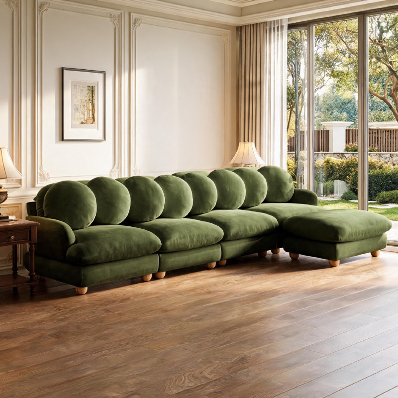 Grand canapé modulaire en chenille 5 places avec repose-pieds, Beige