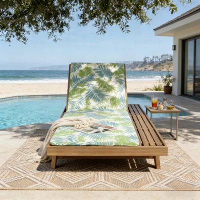 Méridienne de patio en bois massif de 79 po de L 79 po, avec coussin pliable et table d'appoint inclinable pour la piscine, la terrasse ou la cour