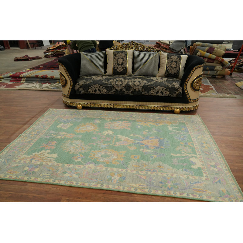 Tapis turc transitionnel vert Oushak 6x9