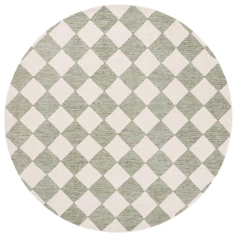 Ebony Hand Tufted Wool Pile Checkered Rug, Round 4"
